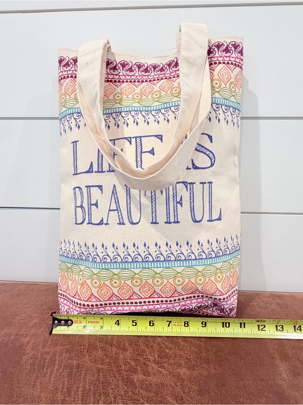 Boho Cottagecore Canvas Tote Bag Life Is Beautiful Rainbow Festival Travel - Picture 5 of 9